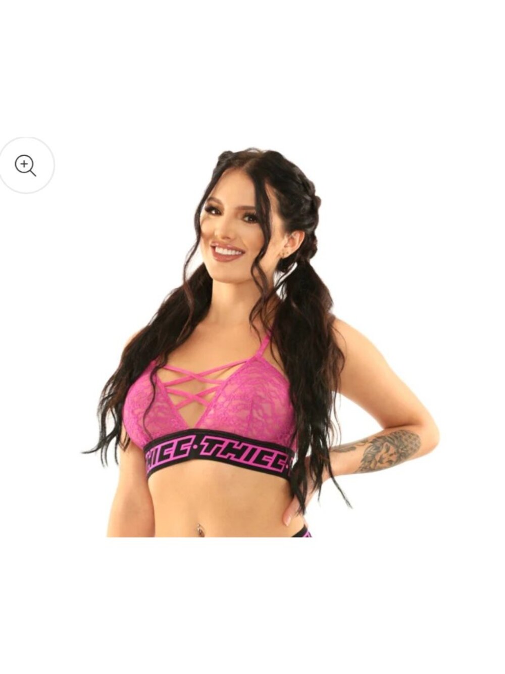 Fantasy Lingerie Thicc Lace Bralette Black Pink Sz SM  AF946
